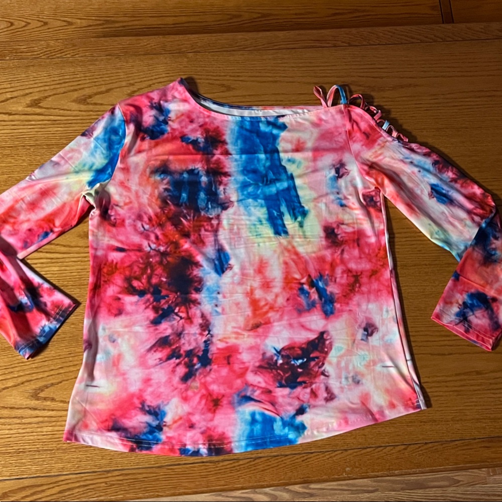 NWOT SHEIN Tie-Dye Long Sleeve Top - Pink Blue XL